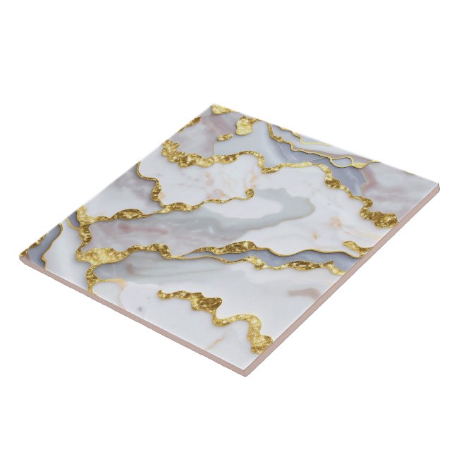 Popular Marble Agate White Gold Collection Ceramic Tile (Side)