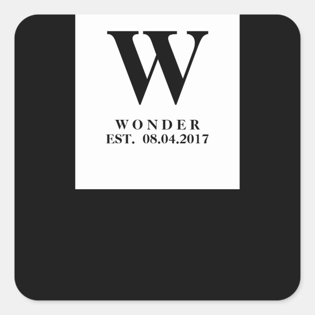 Popular Monogram black minimalist Wedding  Square Sticker (Front)