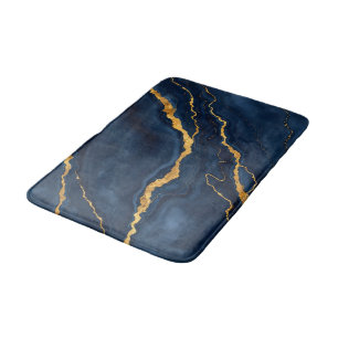 Popular Navy Blue Gold Marble Collection Bath Mat