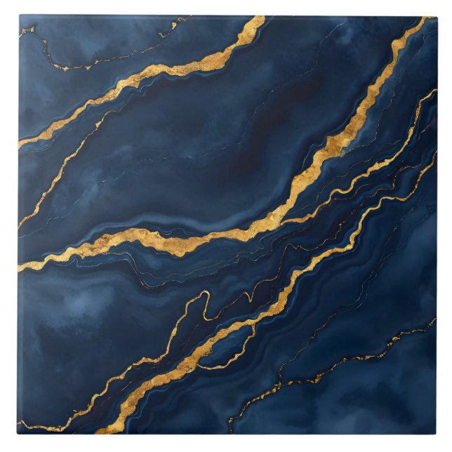 Popular Navy Blue Gold Marble Collection Ceramic Tile (Front)