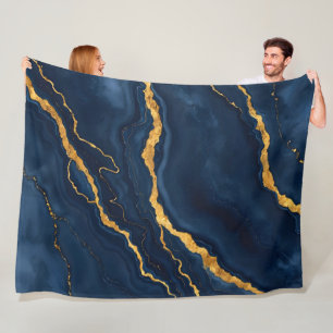 Popular Navy Blue Gold Marble Collection Fleece Blanket