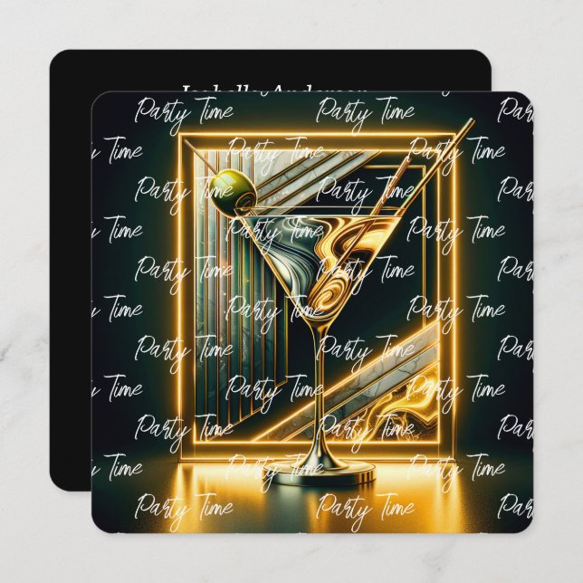 Popular Party Time Neon Personalised Invitation (Front/Back)