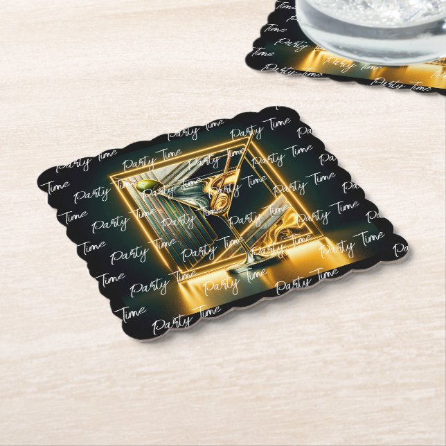 Popular Party Time Neon Personalised Paper Coaster (Angled)