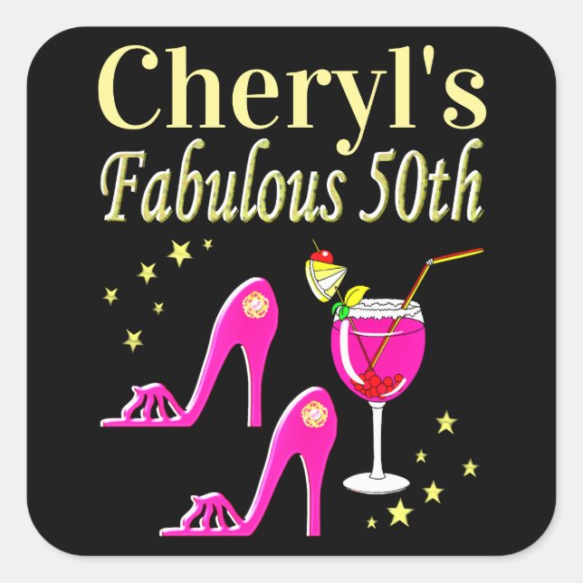 POPULAR PINK 50TH BIRTHDAY DIVA DESIGN SQUARE STICKER (Front)
