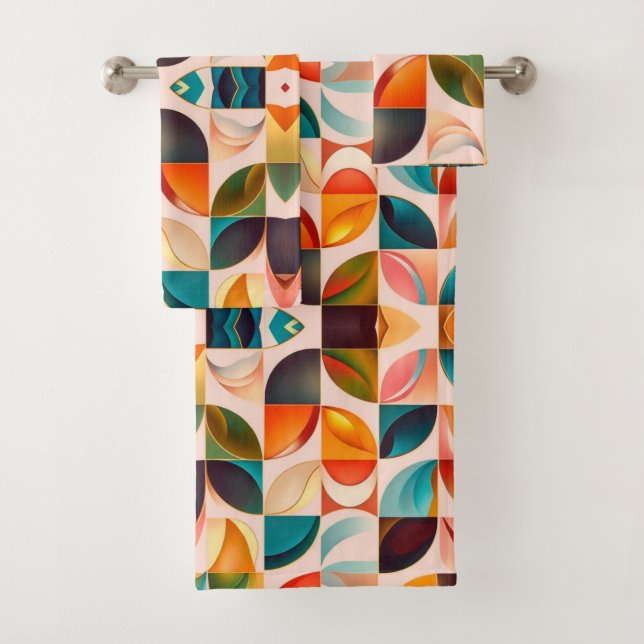 Popular Retro Abstract Squares Collection Bath Towel Set (Insitu)