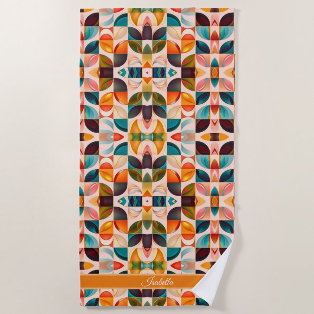 Popular Retro Abstract Squares Collection Beach Towel (Front)