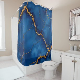 Popular Royal Blue Gold Marble Collection Shower Curtain