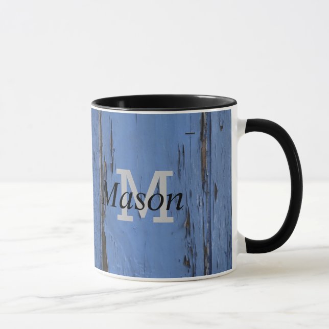 Popular Rustic Wood Manly Custom Blue Mug (Right)