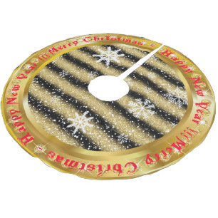 Popular Snowflake Gold Glitter Black Brushed Polyester Tree Skirt