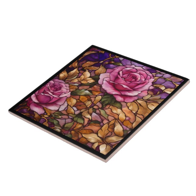 Popular Stained Glass Roses Elegant Collection Ceramic Tile (Side)
