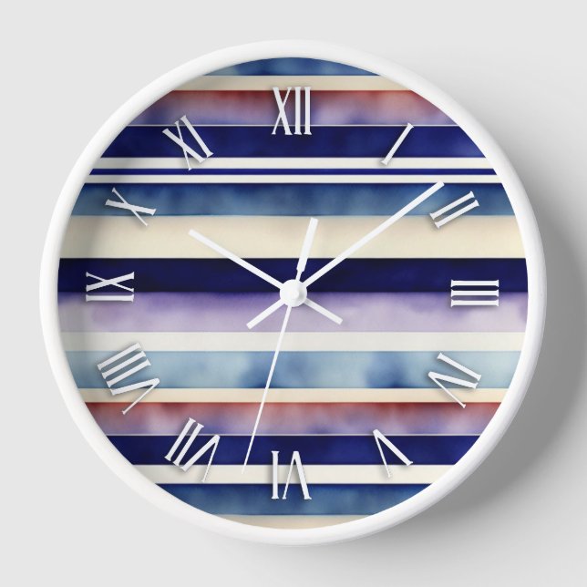 Popular Summer Navy Blue Boat Stripes Collection Clock (Front)