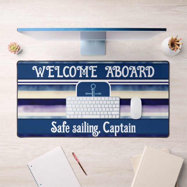 Popular Summer Navy Blue Boat Stripes Collection Desk Mat (Office 1)