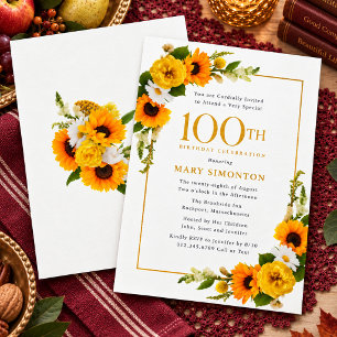 Popular Sunflower 100th Birthday Party Invitation