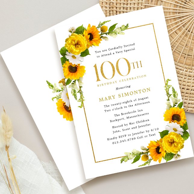 Popular Sunflower 100th Birthday Party Invitation (Celebrate in Style!)