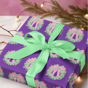 Popular Trendy Pink Green Purple Wreath Wrapping Paper Sheet