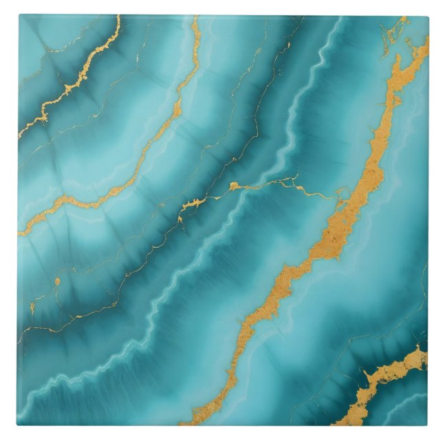 Popular Turquoise Blue Gold Marble Collection Ceramic Tile (Front)