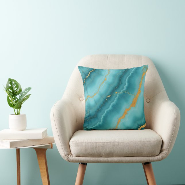 Popular Turquoise Blue Gold Marble Collection Cushion (Chair)