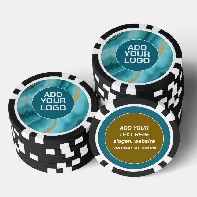 Popular Turquoise Blue Gold Marble Collection Poker Chips (Stack)