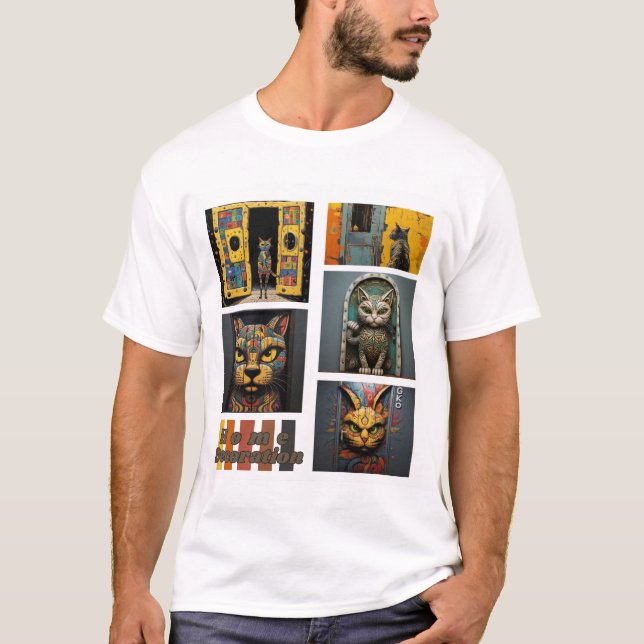 Popular Wall Cats Art Design T-Shirt (Front)