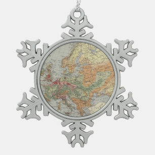 Population Density European Map Snowflake Pewter Christmas Ornament