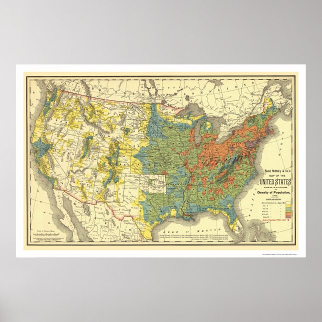 Population Density USA Map 1890 Poster (Front)