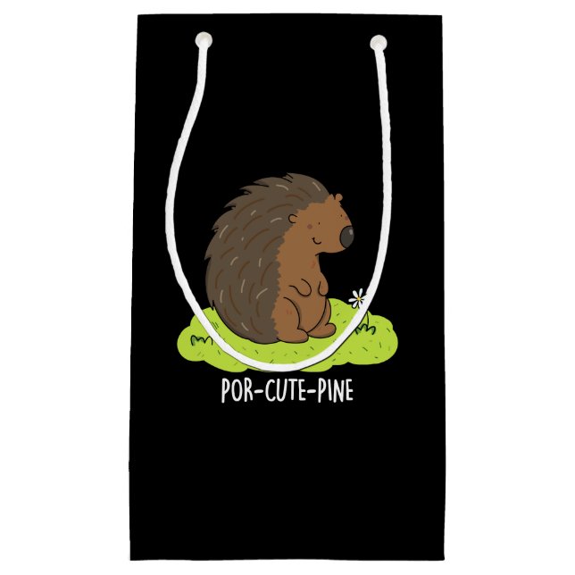 Por-Cute-Pine Funny Porcupine Pun Dark BG Small Gift Bag (Front)