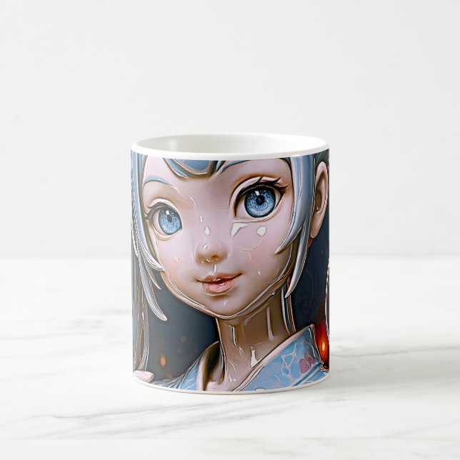 Porcelain Anime Girl Under Lantern Lights Coffee Mug (Center)