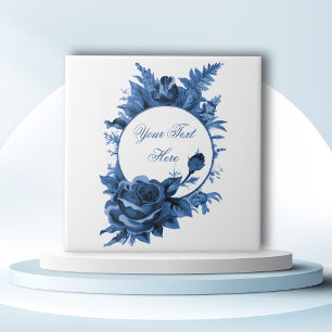 Porcelain Blue Floral Frame Ceramic Tile