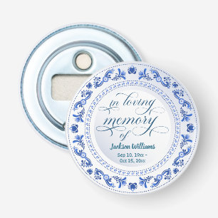 Porcelain Blue Floral Funeral Keepsake Bottle Opener