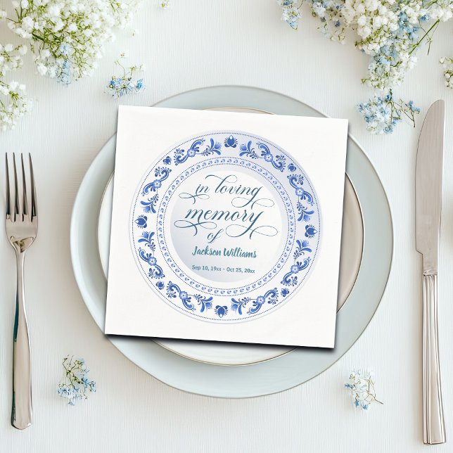 Porcelain Blue Floral Funeral Napkin (Creator Uploaded)