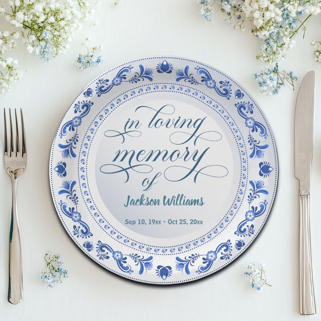 Porcelain Blue Floral Funeral Paper Plate (Creator Uploaded)