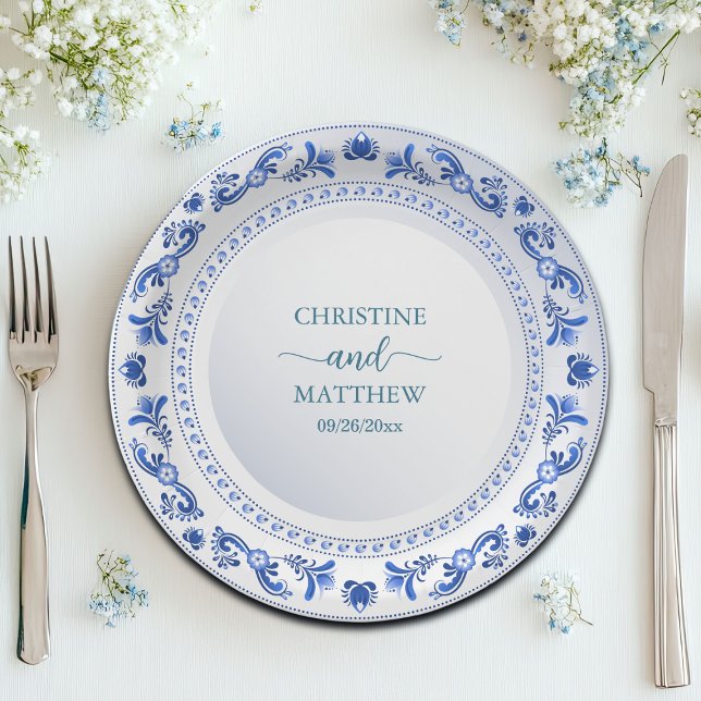 Porcelain Blue Floral Wedding   Paper Plate (Creator Uploaded)