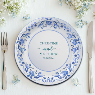Porcelain Blue Floral Wedding   Paper Plate