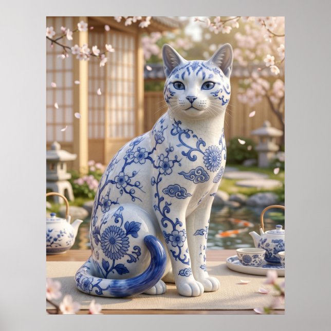 Porcelain Cat Tea Garden Poster (Front)