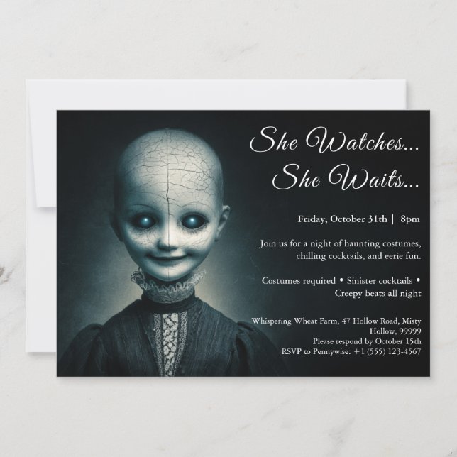 Porcelain Doll Halloween Costume Party Invitation (Front)