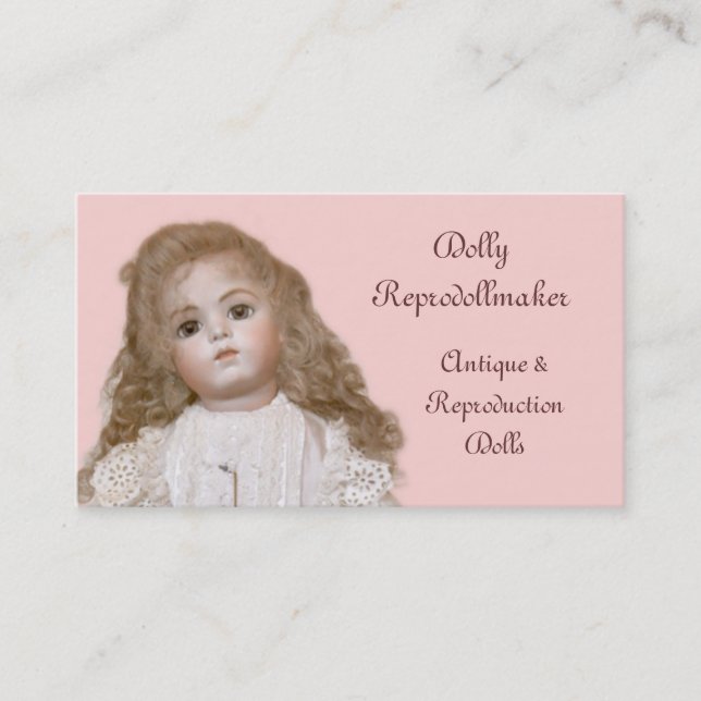 Porcelain doll with choice of background colour business card (Front)