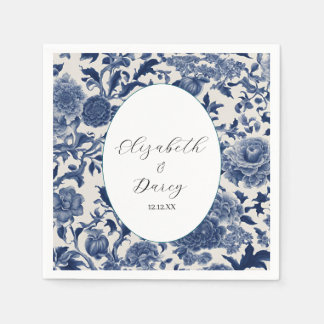 Porcelain Elegance: Blue Floral Wedding Napkin
