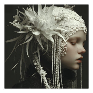 Porcelain Girl Floral Lace Headdress Portrait Photo Print