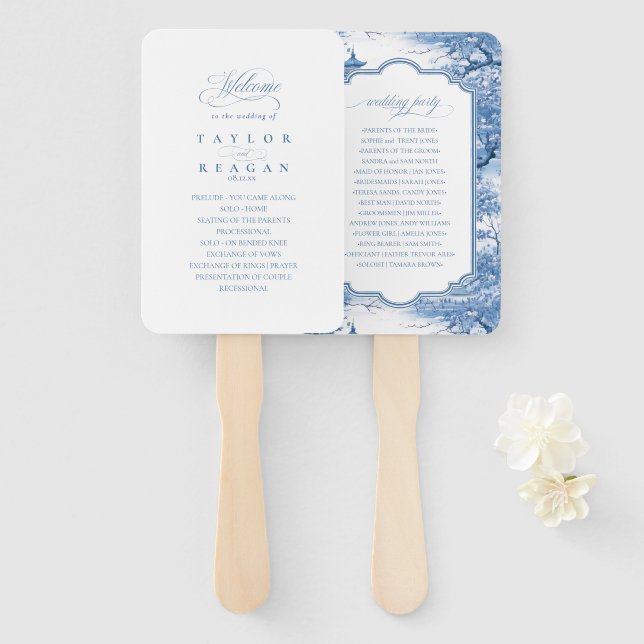 Porcelain-Inspired Chinoiserie Pattern ID1094 Hand Fan (Front and Back)