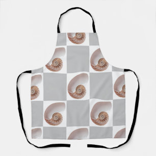 Porcelain Seashell Minimalist Chequerboard Pattern Apron
