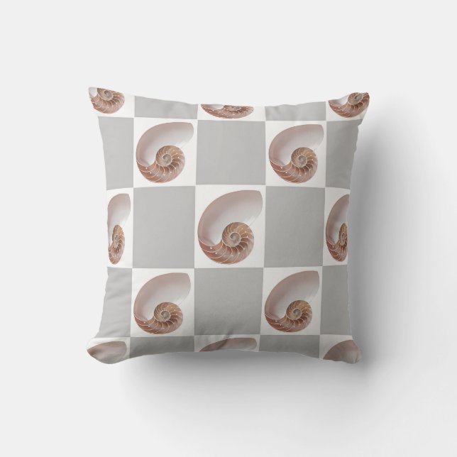 Porcelain Seashell Minimalist Chequerboard Pattern Cushion (Front)