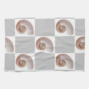 Porcelain Seashell Minimalist Chequerboard Pattern Tea Towel