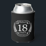 Porcelain traditional wedding anniversary 18 years can cooler<br><div class="desc">A design to celebrate 18 years of marriage. This design has a white (Porcelain) coloured laurel design on a black background. Porcelain is the traditional gift for this occasion. The text reads Porcelain 18 years anniversary. A romantic design to celebrate your 18th year of marriage. If you would like any...</div>