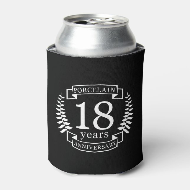 Porcelain traditional wedding anniversary 18 years can cooler (Can Front)