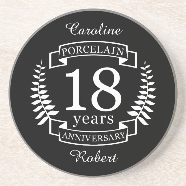 Porcelain traditional wedding anniversary 18 years coaster (Front)