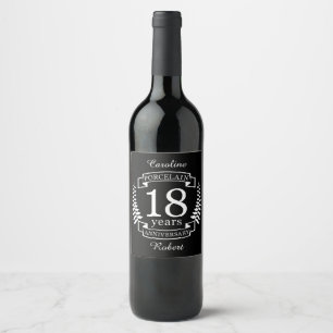 Porcelain traditional wedding anniversary 18 years wine label