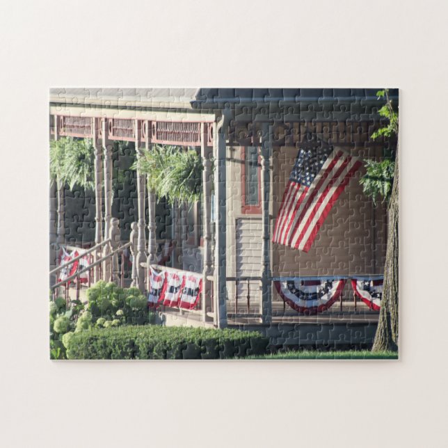 Porch & American Flags colour jigsaw puzzle (Horizontal)