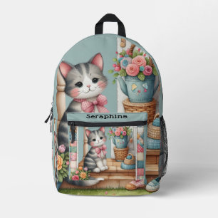 Porch Kitty Floral Patchwork Scene Printed Backpack
