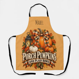 Porch Pumpkins Plaid Bows Autumn Cottagecore Apron