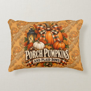 Porch Pumpkins Plaid Bows Autumn Cottagecore Decorative Cushion
